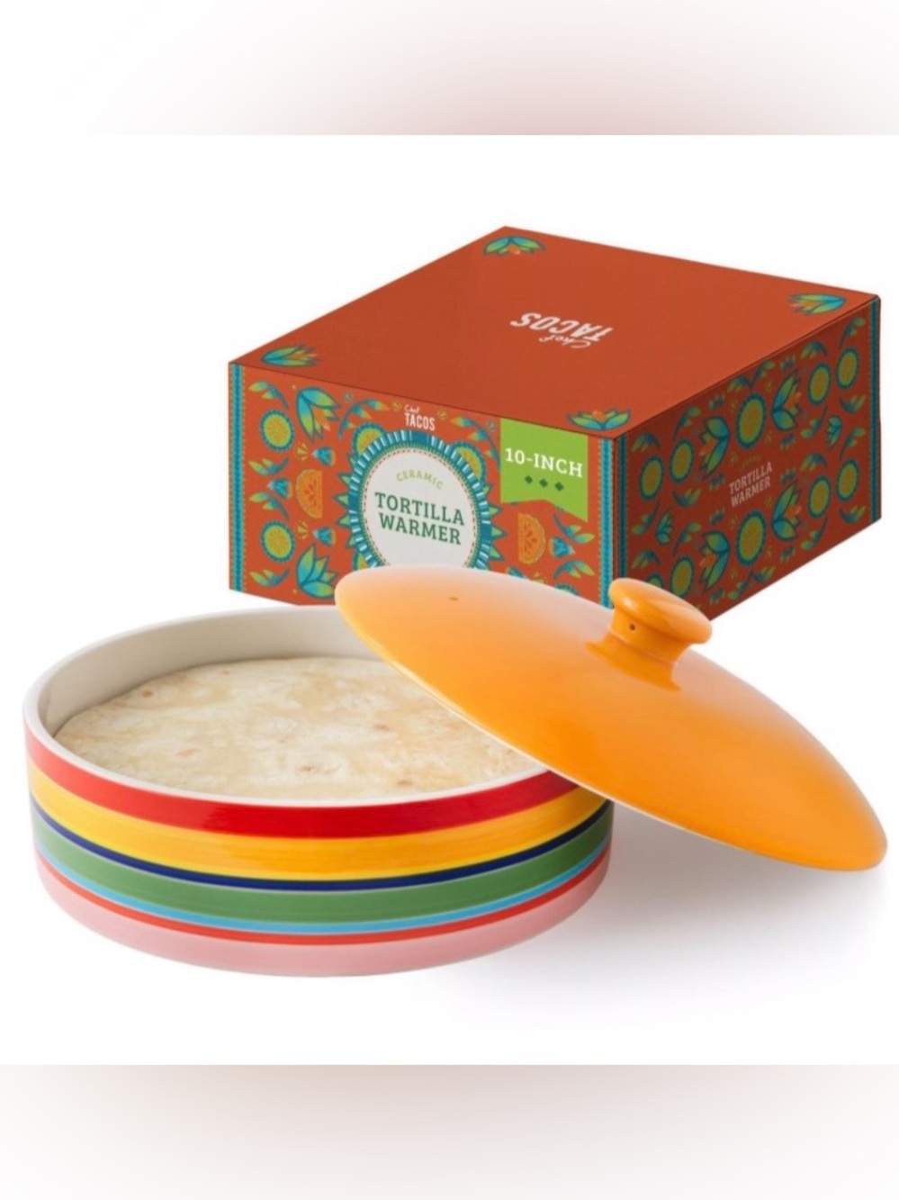Kohl's Multicolor Ceramic Tortilla Warmer with Orange Lid